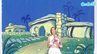 Cuki tini wilma flintstone cosplayben masturbál és cumizza a termetes fazsat